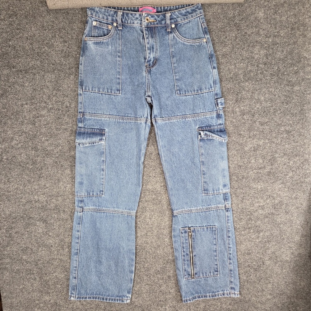 Edikted Cargo Jeans Womens Small Blue Wide Leg Utility Carpenter Denim Y2K Baggy